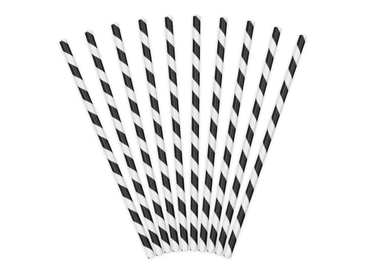 Sugrör, Svart/Randig, 10-pack