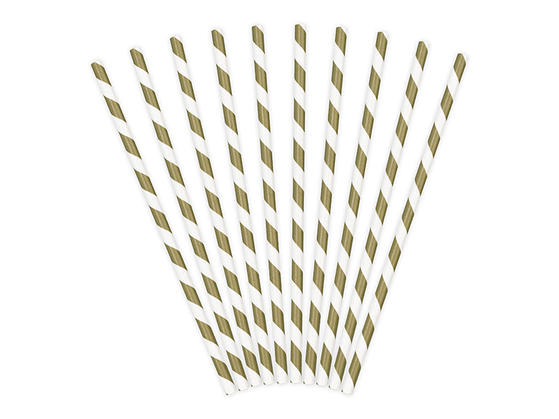 Sugrör, Matt Guld/Randig, 10-pack