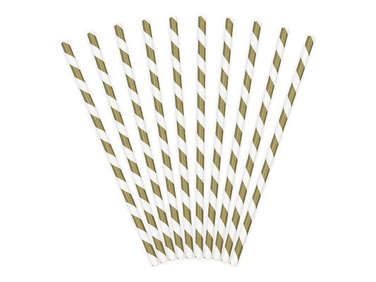 Sugrör, Matt Guld/Randig, 10-pack