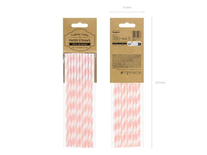 Sugrör, Ljusrosa/Randig, 10-pack