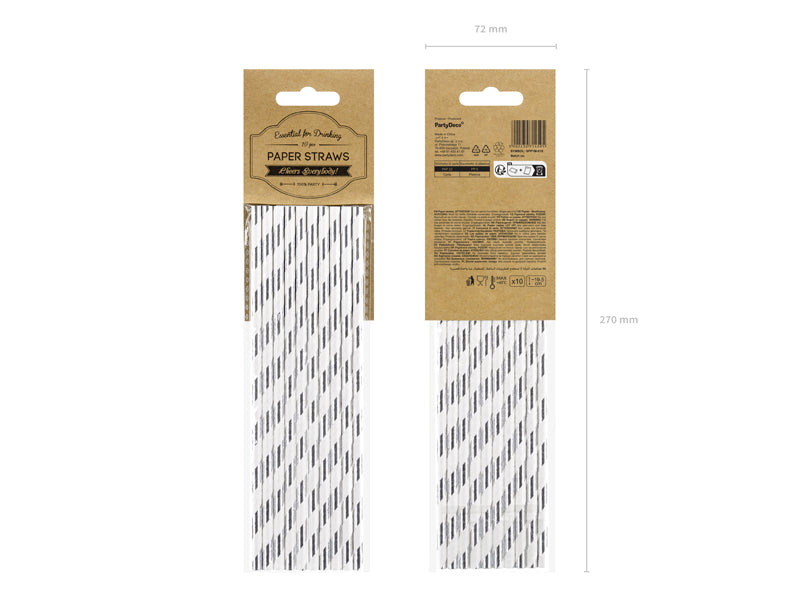 Sugrör, Silver/Randig, 10-pack