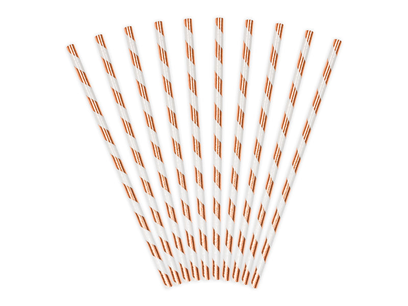Sugrör, Roséguld/Randig, 10-pack