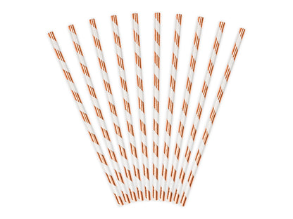 Sugrör, Roséguld/Randig, 10-pack