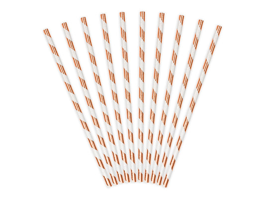 Sugrör, Roséguld/Randig, 10-pack