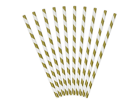 Sugrör, Guld/Randig, 10-pack