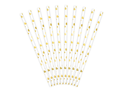 Sugrör, Guld/Prickig, 10-pack