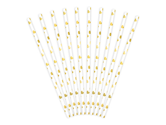 Sugrör, Guld/Prickig, 10-pack