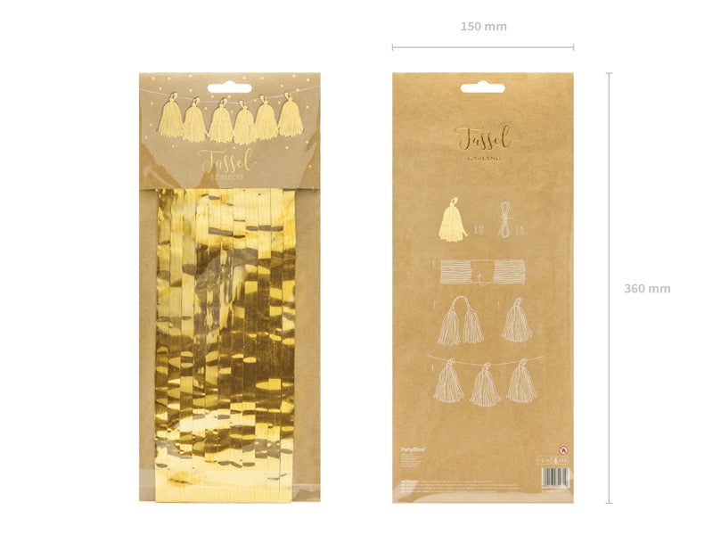 Girlang, Tassel, Guld, 1,5m