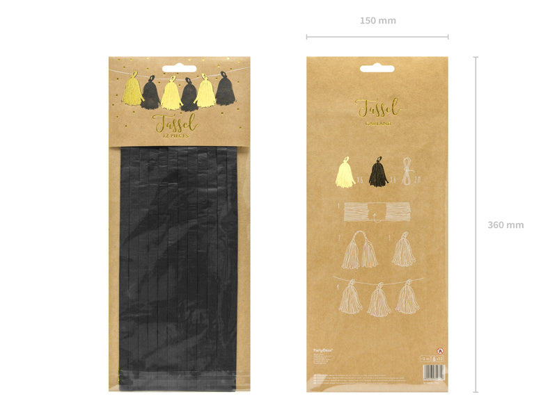 Girlang, Tassel, Guld/Svart, 1,5m