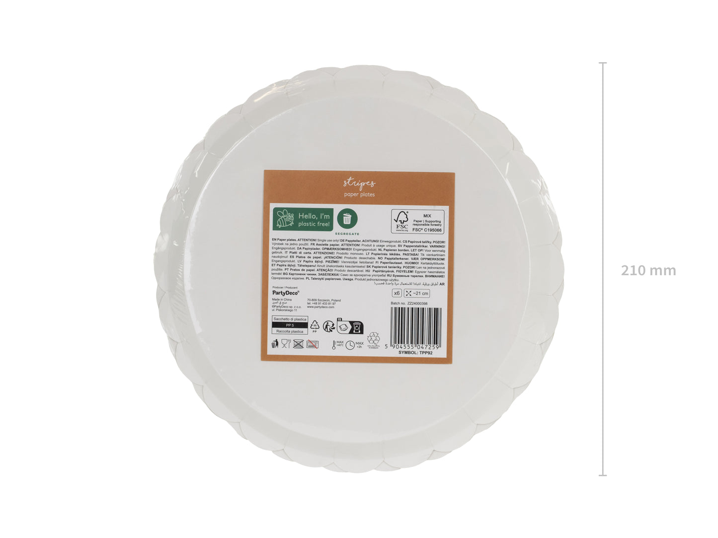 Papperstallrik, Ränder, 6-pack