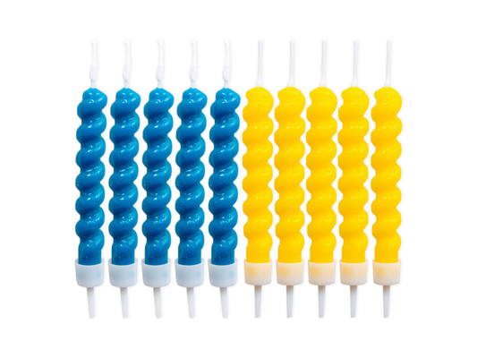 Tårtljus Snurrade, Blå/Gul, 10-pack