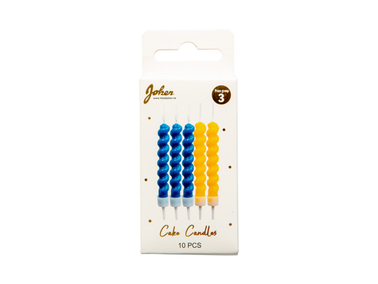 Tårtljus Snurrade, Blå/Gul, 10-pack