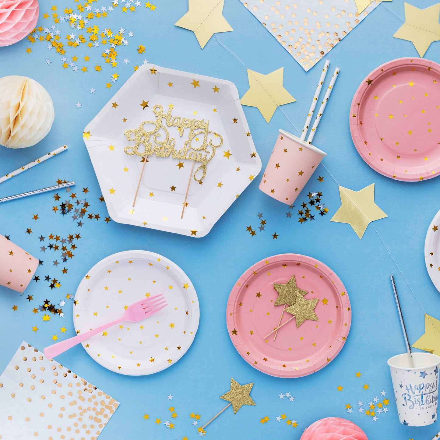 Cake Topper, Happy Birthday Guld