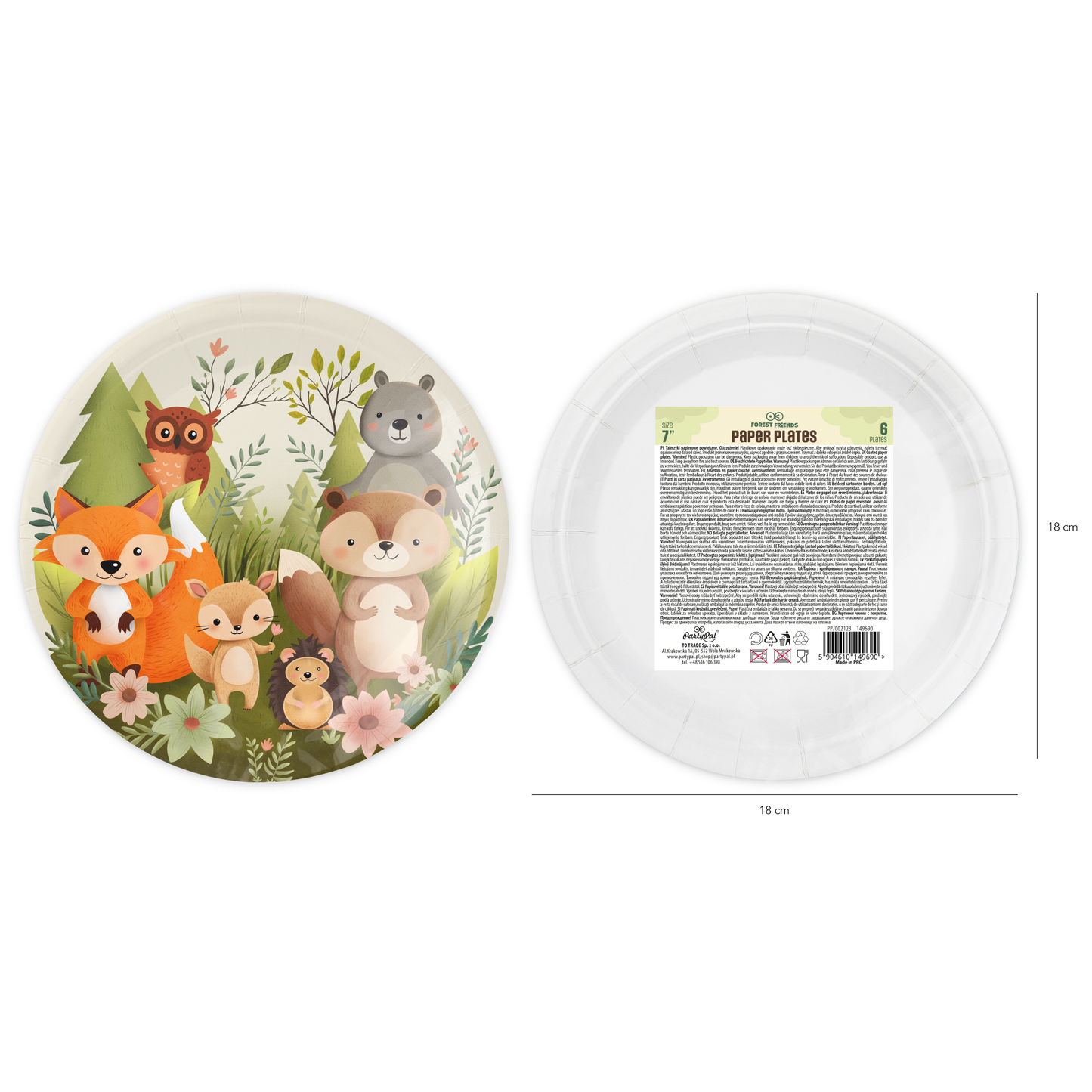 Papperstallrik, Forest Friends, 6-pack